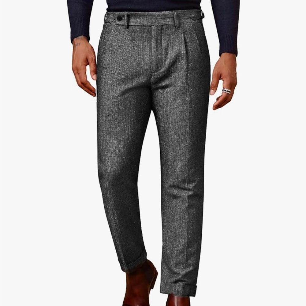 Vintage Tweed Pants Herringbone Pleated Suit Trousers